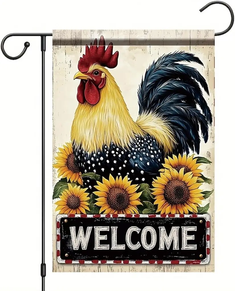 Welcome Garden Flag Rooster and Sunflowers 12x18 Inch Double Sided Outdoor YardBanner Rustic Farmhouse Country Style Decorat zzo