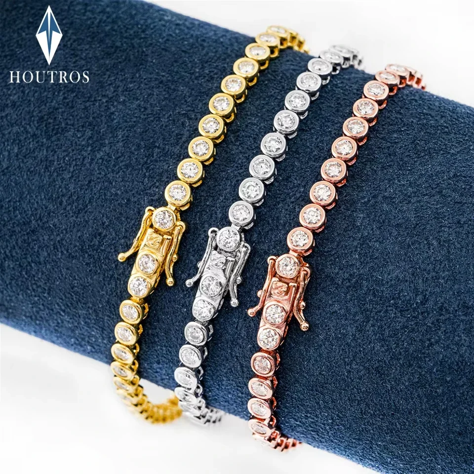 2mm Moissanite Tennis Bracelet dla kobiet mężczyzn 925 Sterling Silver Plated 18k Gold Hip Hop Chain Round Bubble Diamond Bracelets