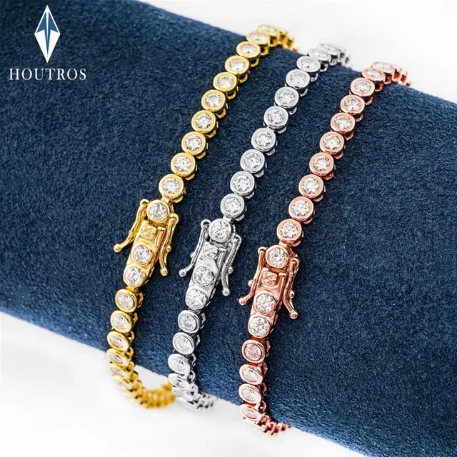 2mm Moissanite Tennis Bracelet dla kobiet mężczyzn 925 Sterling Silver Plated 18k Gold Hip Hop Chain Round Bubble Diamond Bracelets