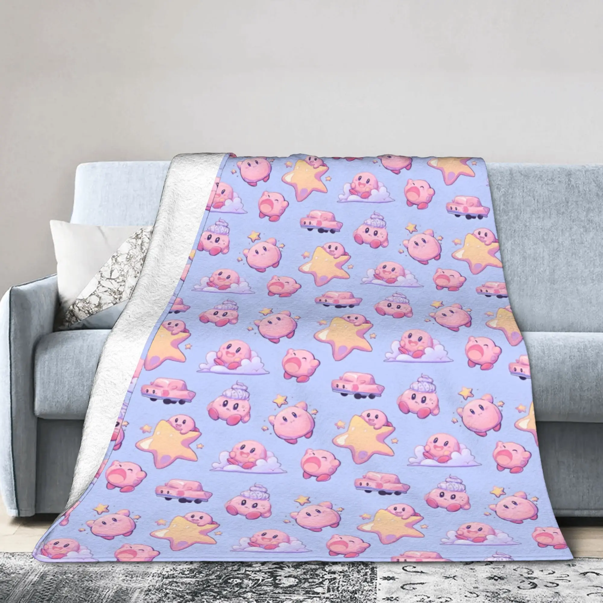 K-Kirbys Cartoon Stars Kawaii Blanket Quality Warm  Throw Blanket Spring Girls Boys Couch Chair Sofa Bed Pattern Bedspread