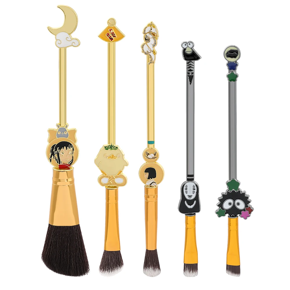 5pcs Anime Spirited Away No Face Man Nigihayami Kohakunushi Fairydust Cartoon Makeup Brushes With Bag Cute Girlfriend Gift