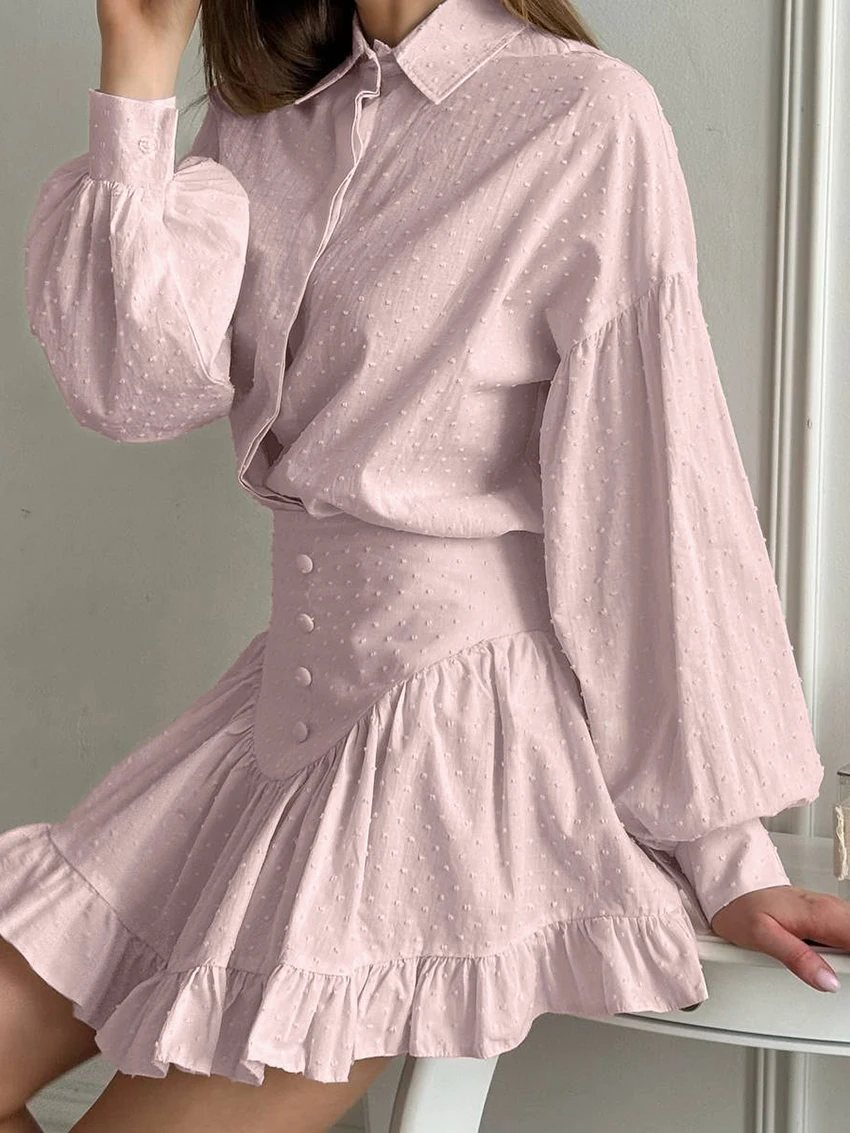 Martahqiqi Cotton Female Sleepwear Set Long Sleeve Nightgowns Turn-Down Collar Nightwear Skirts Casual Women Pajamas 2 Piece Sui