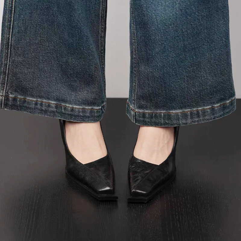 2026 Spring Women's Shallow Square-Toe High Heel Pumps, Slim Heels, Unique Design, Light Retro Style, Office Commuter Shoes