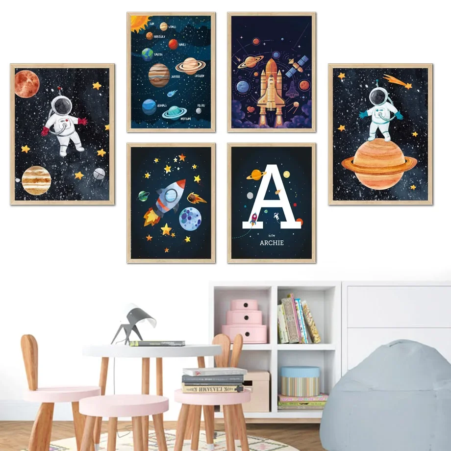 

Number Alphabet Rocket Planet Astronaut Nursery Wall Art Canvas Painting Nordic Posters And Prints Wall Pictures Kids Room Decor