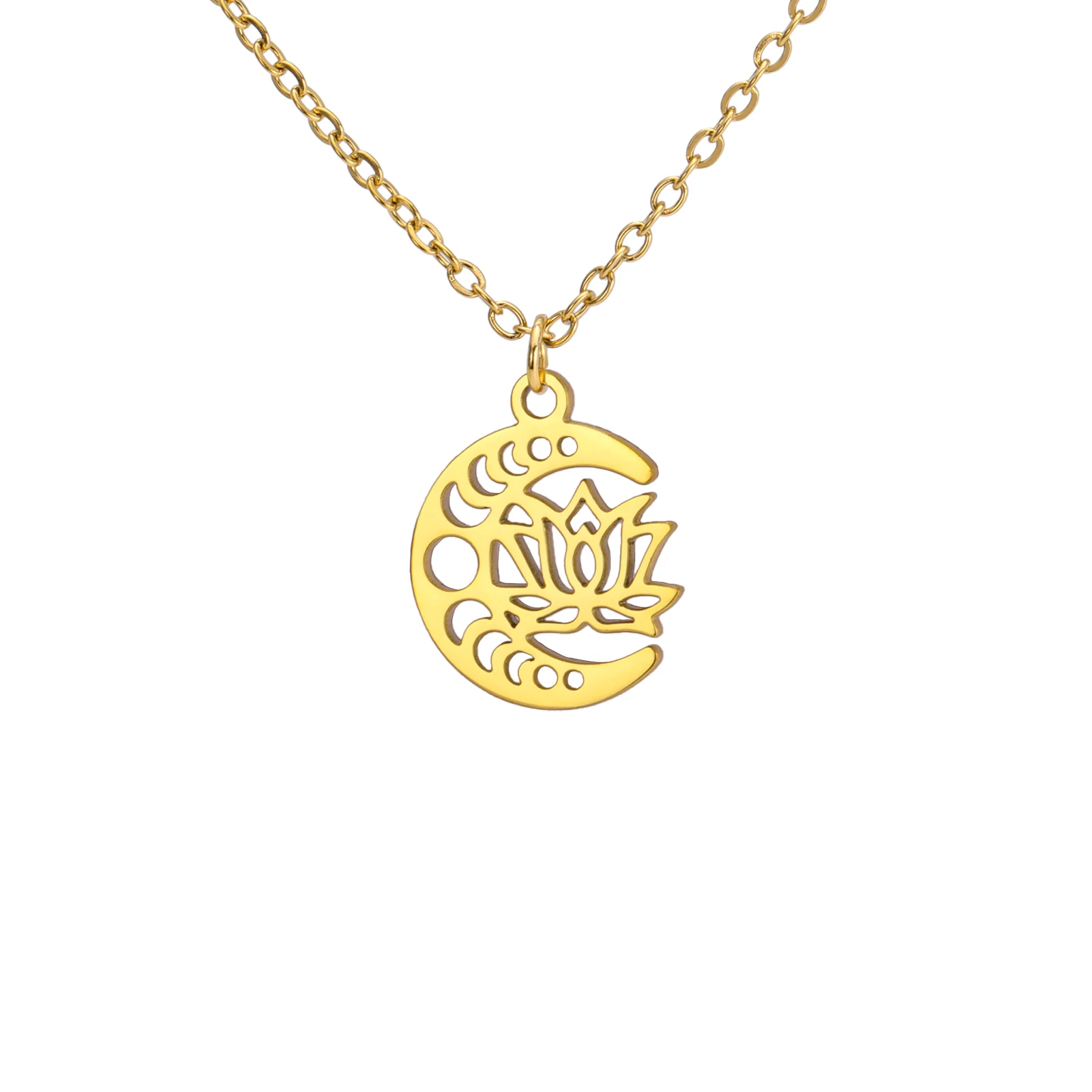 

Amaxer Flower Lotus Moon Pendant Necklace For Women Stainless Steel Necklaces Chakra Healing Balance Charm Chain Jewelry Gift