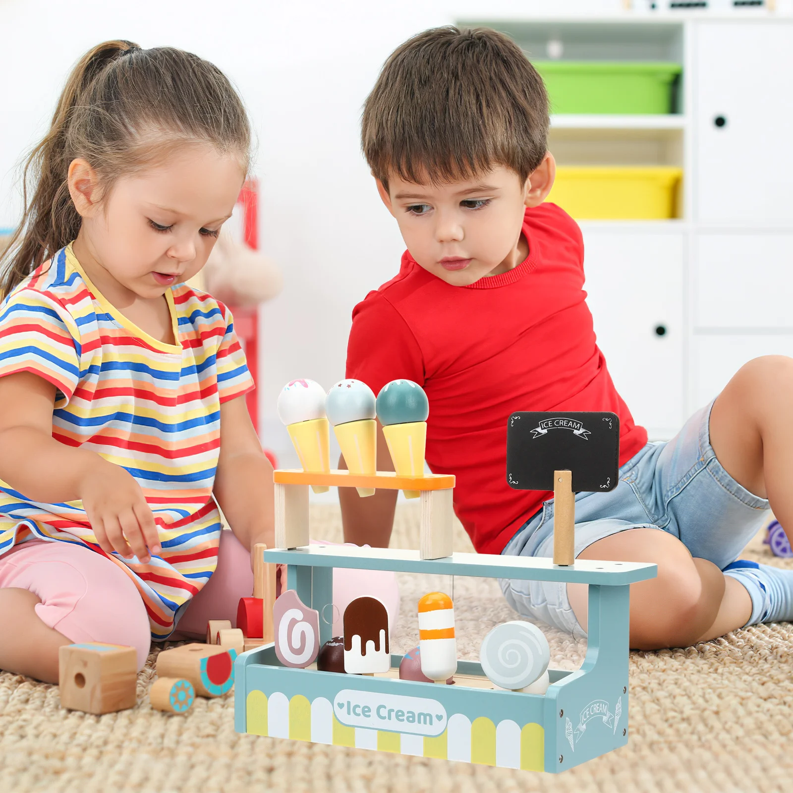 مجموعة واحدة من لعب متجر الآيس كريم للأطفال، لعبة آيس كريم تعليمية ممتعة وإبداع الذاكرة هدية عيد ميلاد