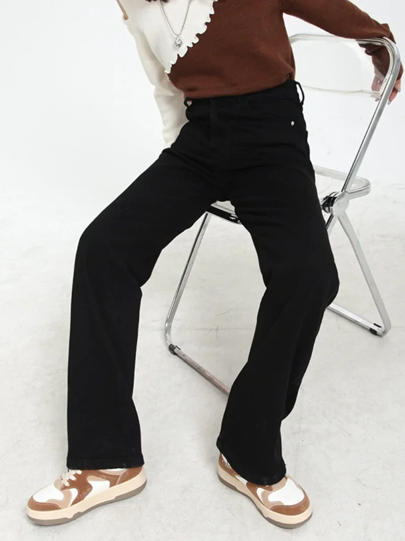 

Женские черные джинсы для похудения, модные свободные прямые брюки с эластичной талией, летние повседневные универсальные брюки