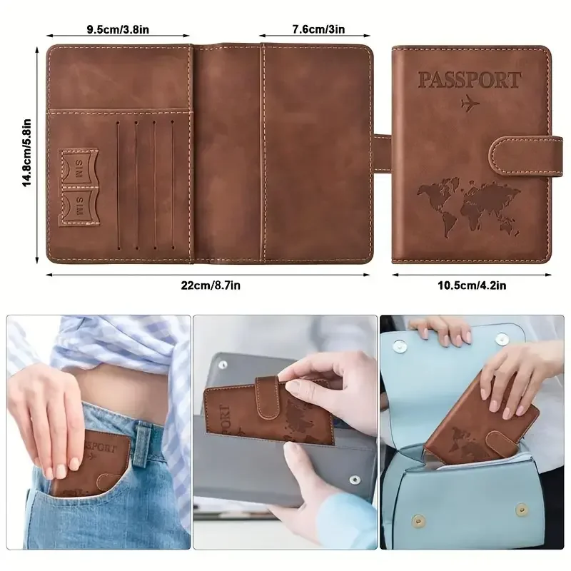 Unisex RFID Blocking Travel Passport Accessory Holder -Secure Anti-Theft Passport Organizer -Embossed World Map -Pattern Design -Travel Card Holder with Magnetic Closure, Foldable Design view 2