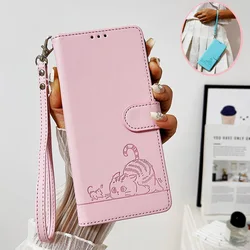 3D Cat Phone Case on for Xiaomi Redmi 13C 12 12C A3 9A 9C Note 13 12 11 10 9 8 Pro 12S 11S Cases Leather Wallet Flip Cover Strap