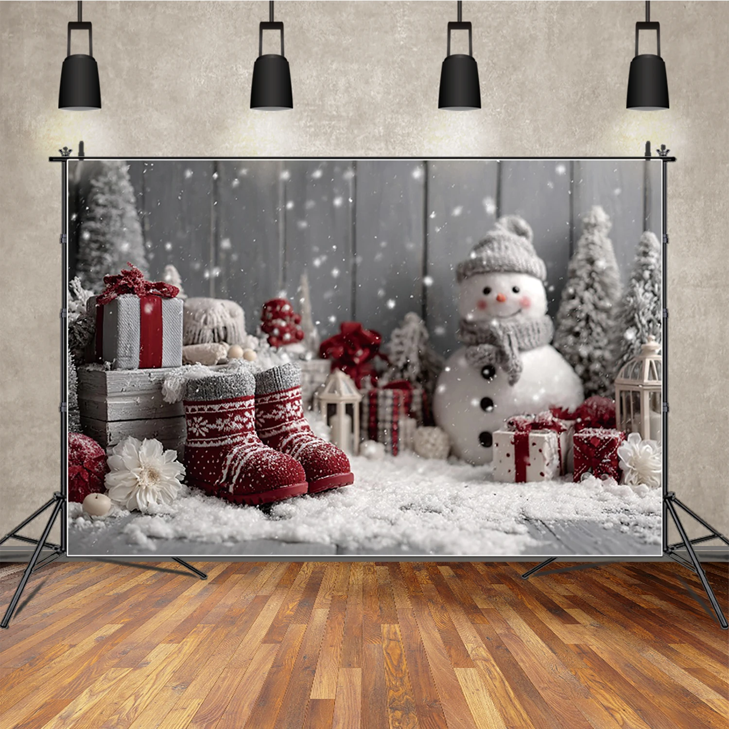 

MOON.QG Wooden Board Background Gifts Snowmen Shoes Christmas Backdrops For Photography Portrait Shooting Props Studio Poster