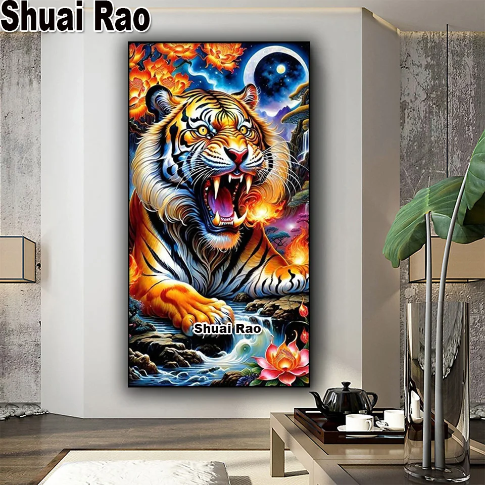 Fantasy Landscape Tiger Diy Diamond Painting Full Square Round DrillMosaic Amazing animal Cross Stitch Kit For Living Room Decor