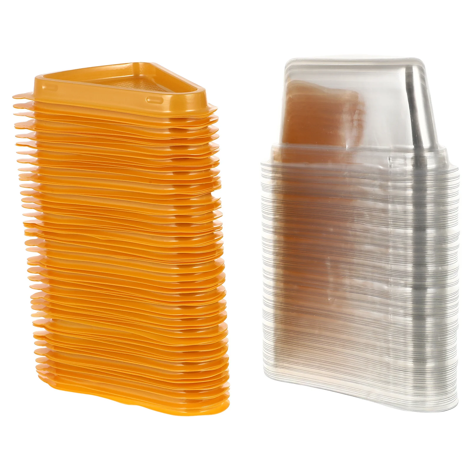

100Pcs Triangle Dessert Box Clear Lid Mousse Cake Container Tight Buckle Design Safe Storage Triangle Cake Box