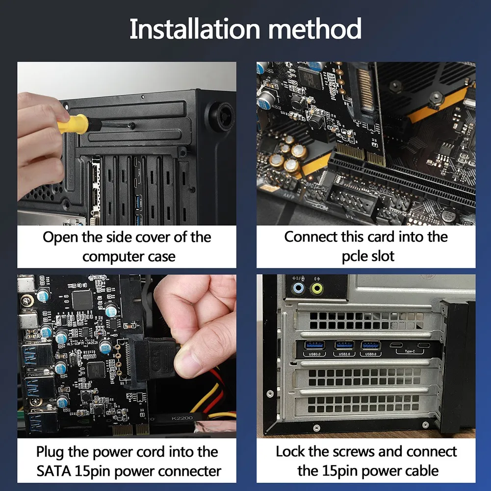 PCI-E x 1 to USB Expansion Card, USB 3.0 5Gpbs PCI Card, PCIE Motherboard Card for PC Desktop, Windows Linux