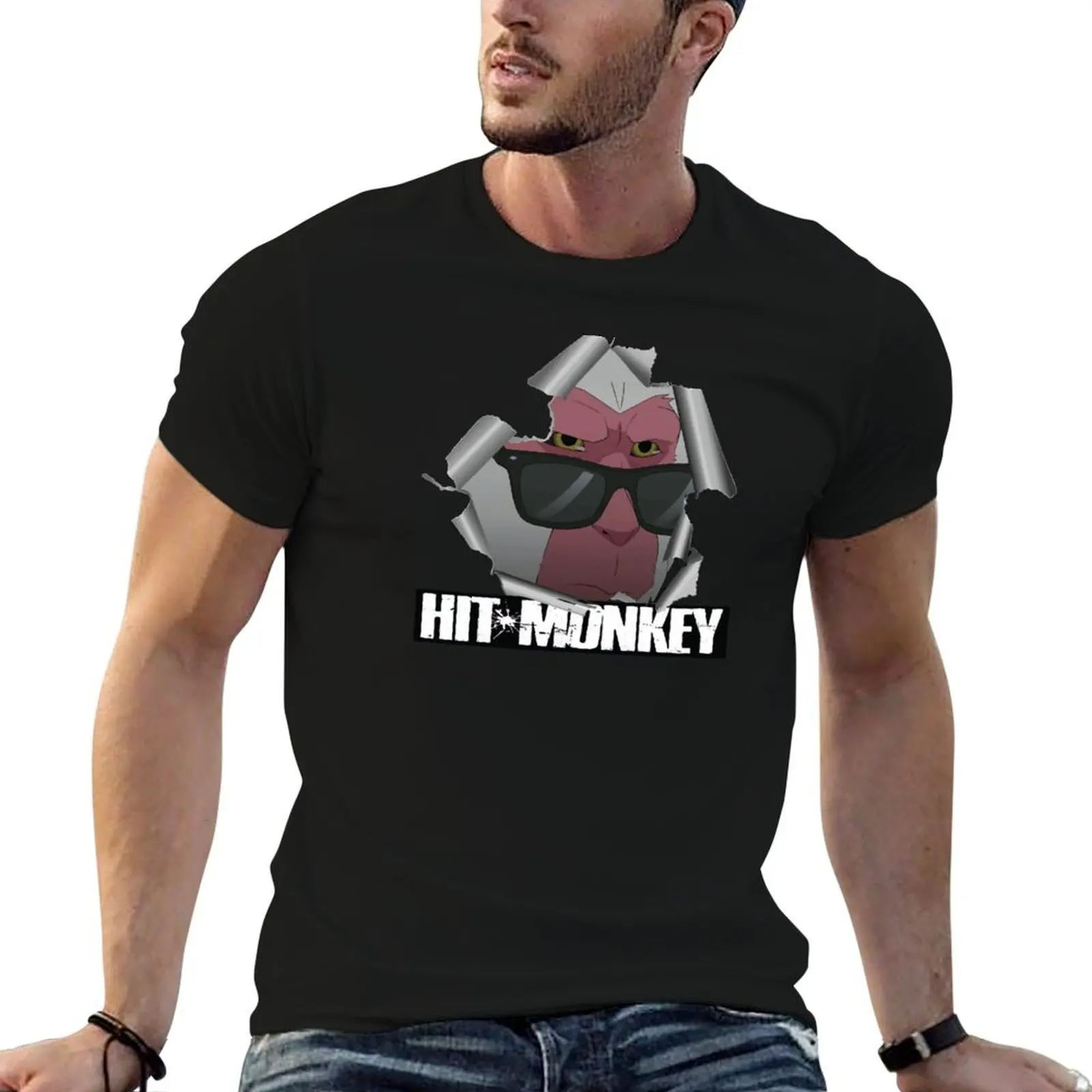 HIT MONKEY - Hit-Monkey T-Shirt Fashion Print Casual Short Sleeve
