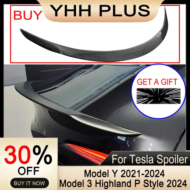 Spoiler Model 3 Highland 2025 100% Prawdziwe Włókno Węglowe ABS Do Tesla Model Y Juniper 2021-2026 Akcesoria Samochodowe Zewnętrzne Skrzydła Części