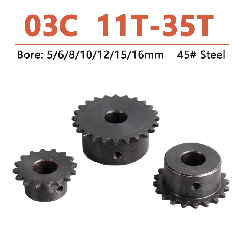 

1pc 11T-35T 03C Industrial Drive Sprocket Wheel 11 12 13 14 15 16 17 18 20 24 26 28 30 33 35 Teeth 45# Steel Chain Gear