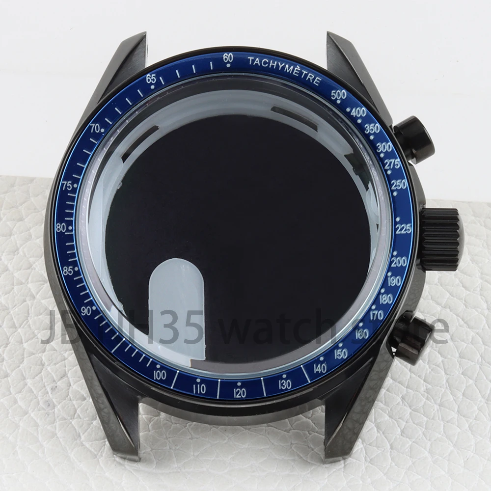 VK63 حافظة 40 مللي متر فضي/أسود لحركة كرونوغراف VK63 VK64 32.5 مللي متر قرص صلب 316L حافظة ساعة مقاومة للماء من الفولاذ المقاوم للصدأ