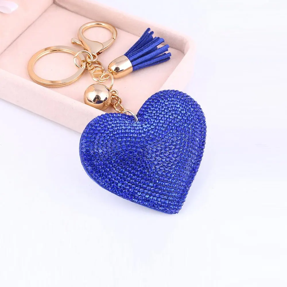 Design Heart Keychain Leather Tassel Gold Key Holder Metal Crystal Key Chain Keyring Charm Bag Auto Pendants