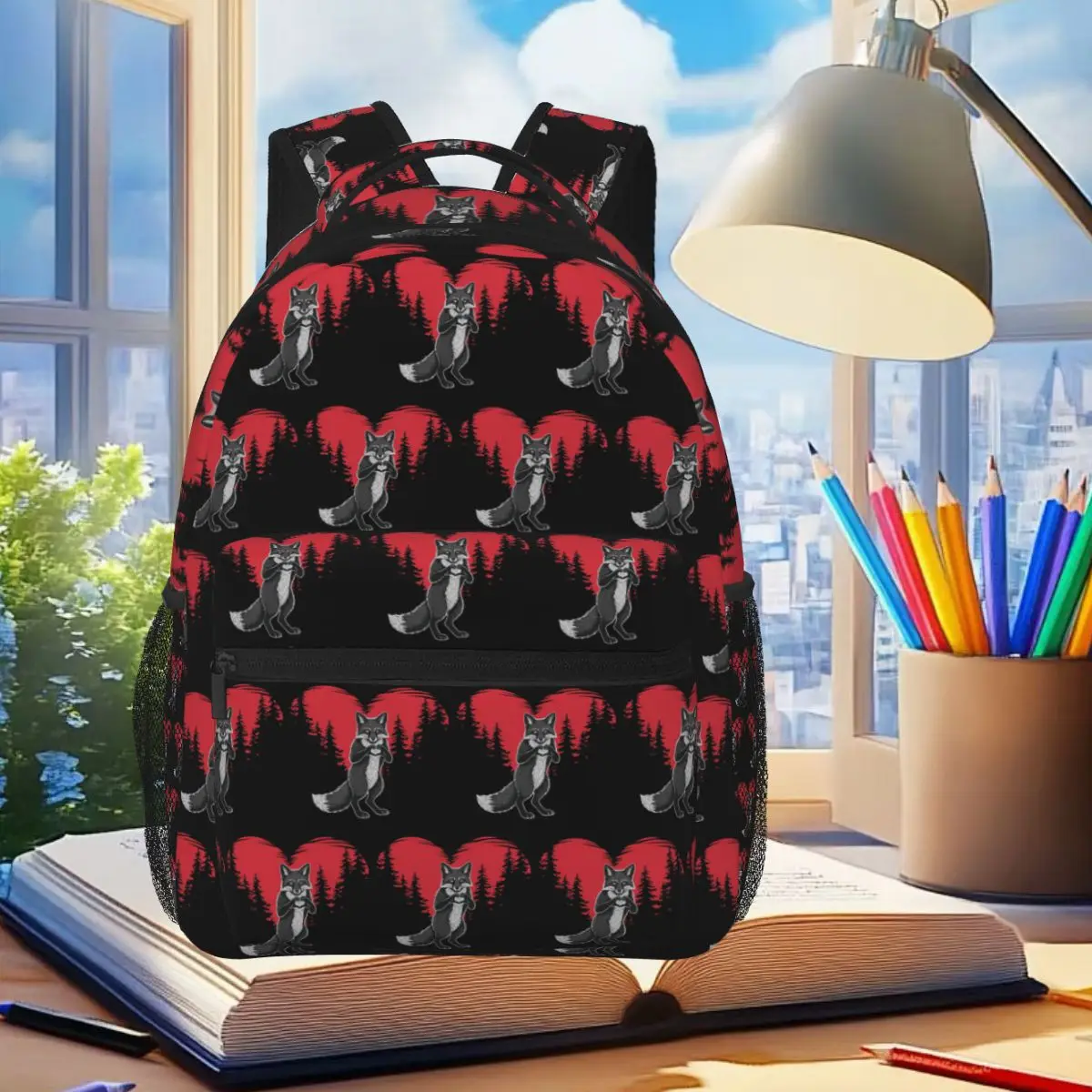 

Forest Heart Fox Wildlife Valentine Day Backpack Student Boys Girls BookBag Kids School Bag Computer Shoulder Bags for Men Women