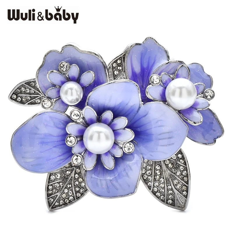 

Wuli&baby Luxury Pearl Lilac Flower Brooches For Women Lady Elegant Purple Enamel Flowers Plants Party Office Brooch Pins Gifts