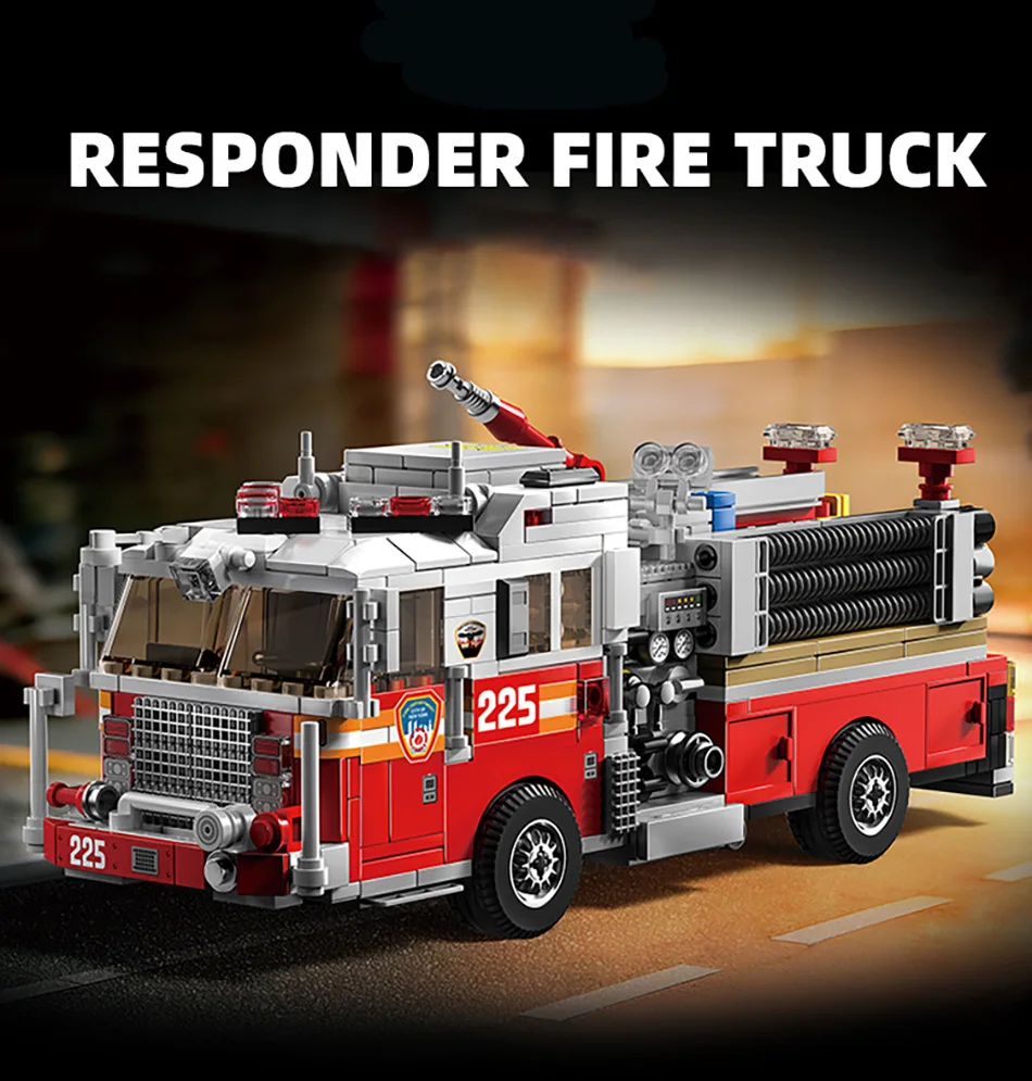 Technical American-style Urban Fire Truck Model Building Blocks MOC City Classic Fire Engine Bricks Toys Gifts For Adult