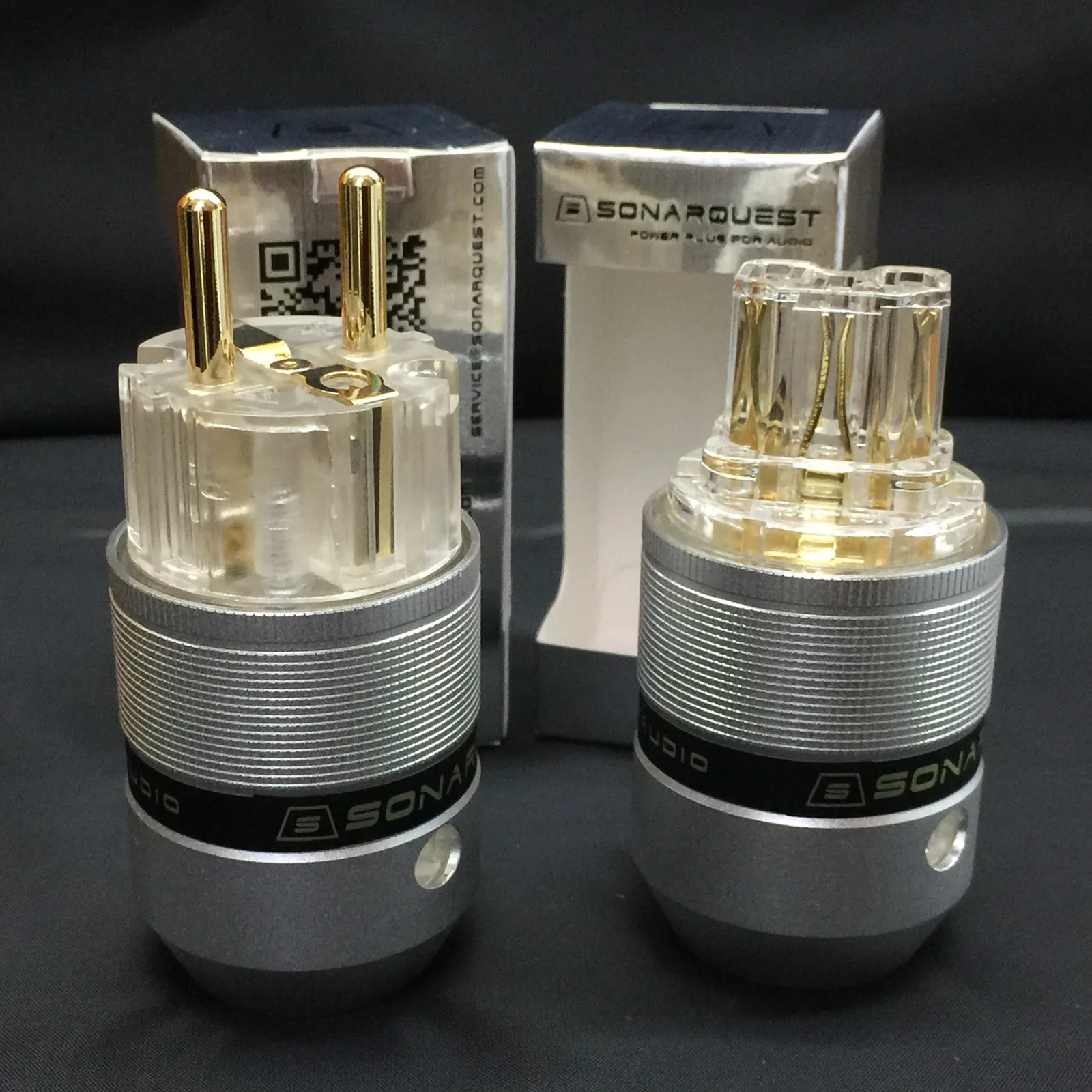 High Quality Power Connector Aluminum Alloy EU 24Gold E25-G(T)+C25C(T) Schuko Male & Female IEC Diy HIFI Audio