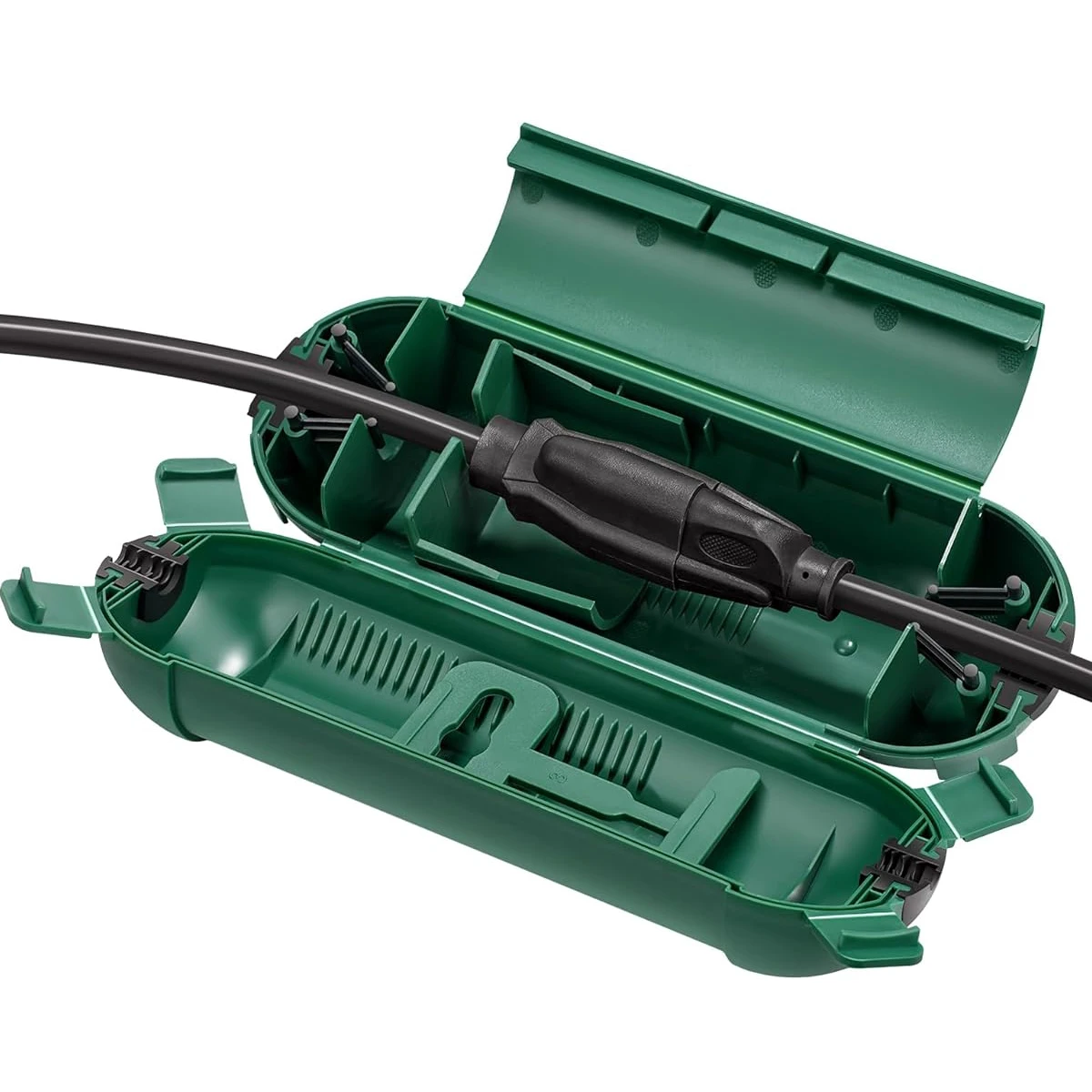 Outdoor Extension Cord Cover Waterproof Connection Protector with 4 Seal Latches Adjustable Compartment for AWG 12/14/16 Cords