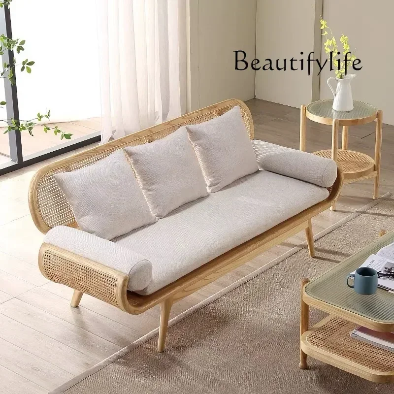 household single small apartment solid wood dining chair  Japanese-style medieval rattan fabric sofa