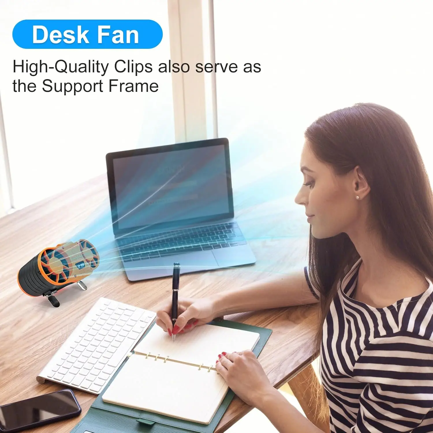 مروحة الخصر المحمولة القابلة لإعادة الشحن، مشبك مروحة الخصر على حزام القميص والتعليق بدون استخدام اليدين للعمل في الطقس الحار في الهواء الطلق