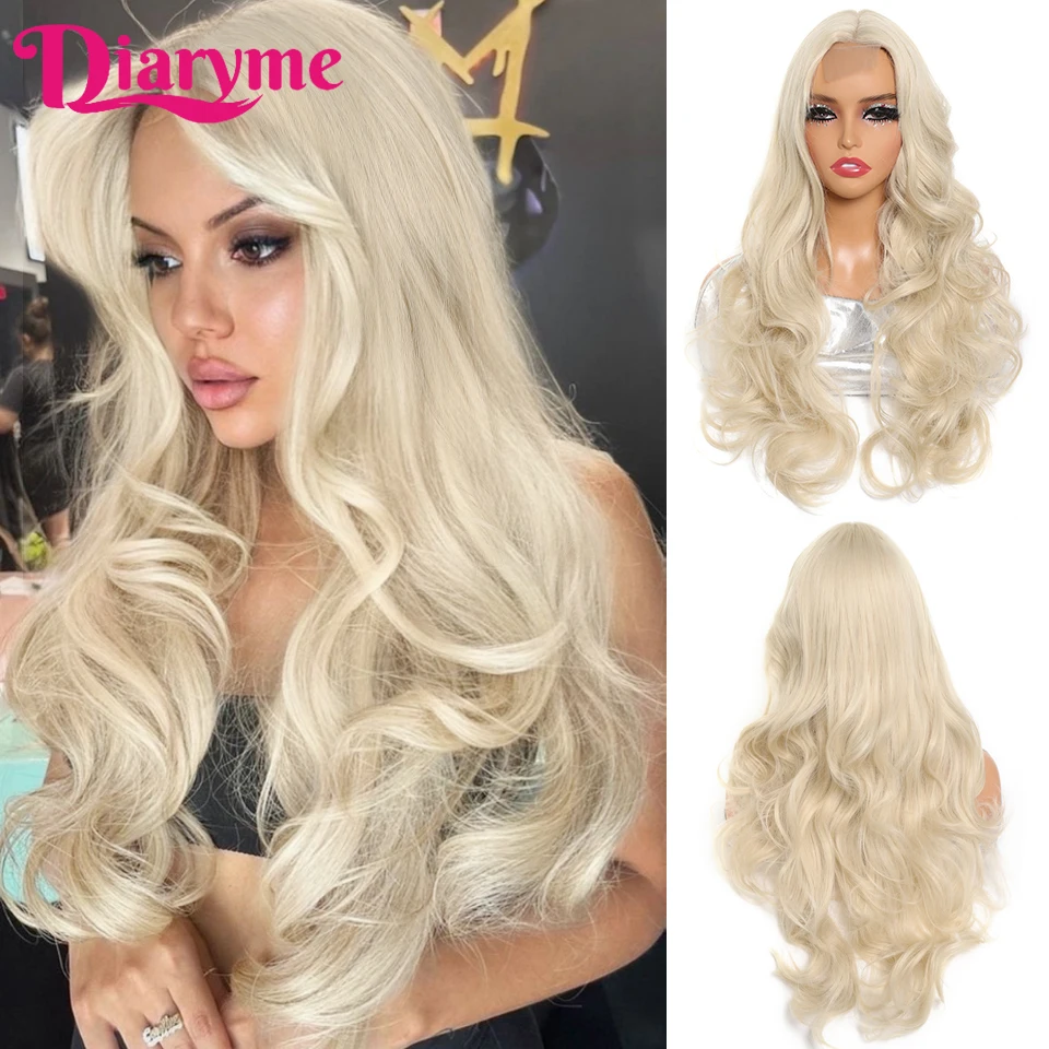 

Long Blonde Wigs For Women Synthetic Lace Front Wig Long Wavy Curly Middle Part Lace Wig Cosplay Costume Halloween Wig Heat Resi