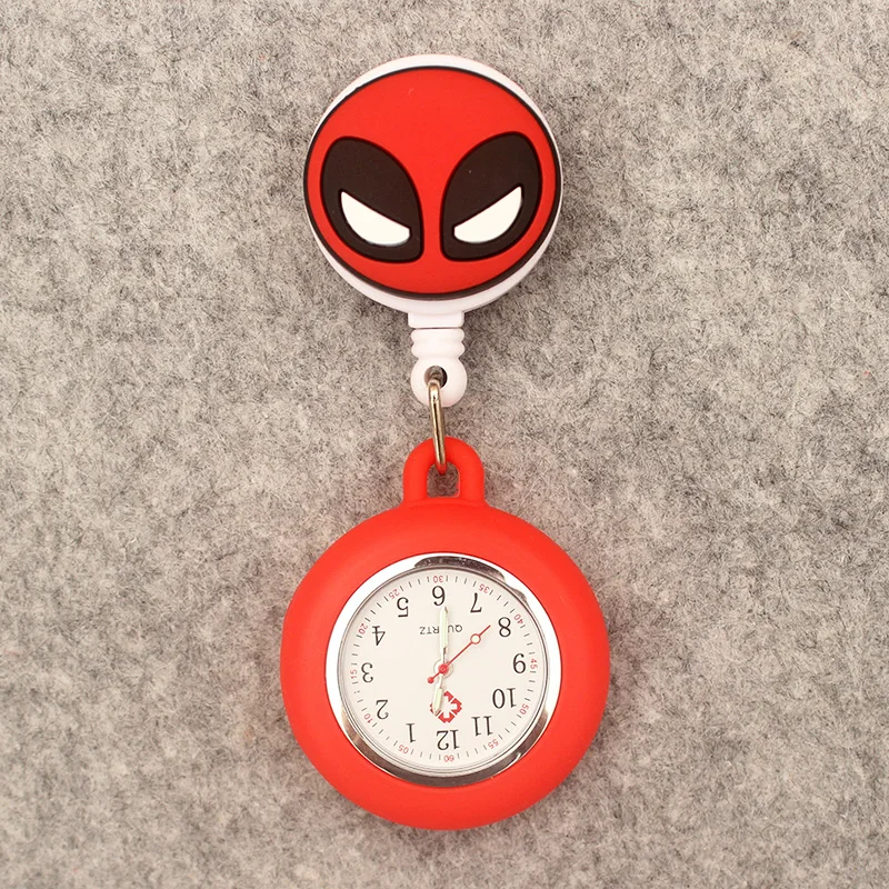 Cartoon Brave Logo Hero Style Stretchable Pocket Watch Retractable And With Clip For Men And Women