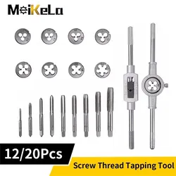 Meikela 12/20Pcs Metric Hand Tap and Die Set M3-M12 Screw Thread Plugs Straight Taper Reamer Tools