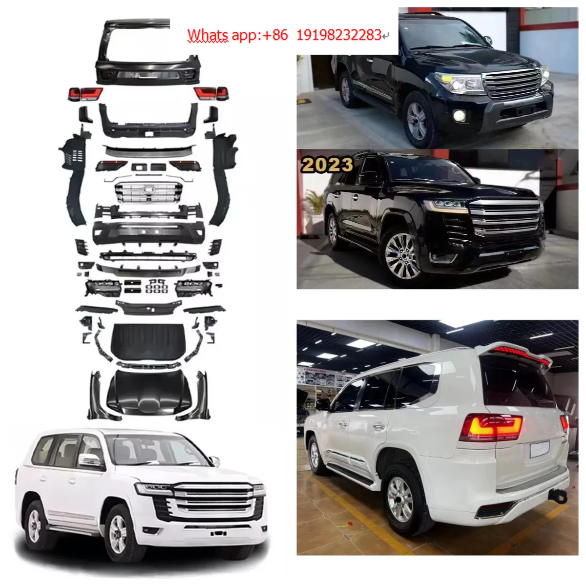 Body Kit for LC200 2008-2020 Conversion to LC300 Look Like Front Bumper with Grille Rear Bumper Lips.