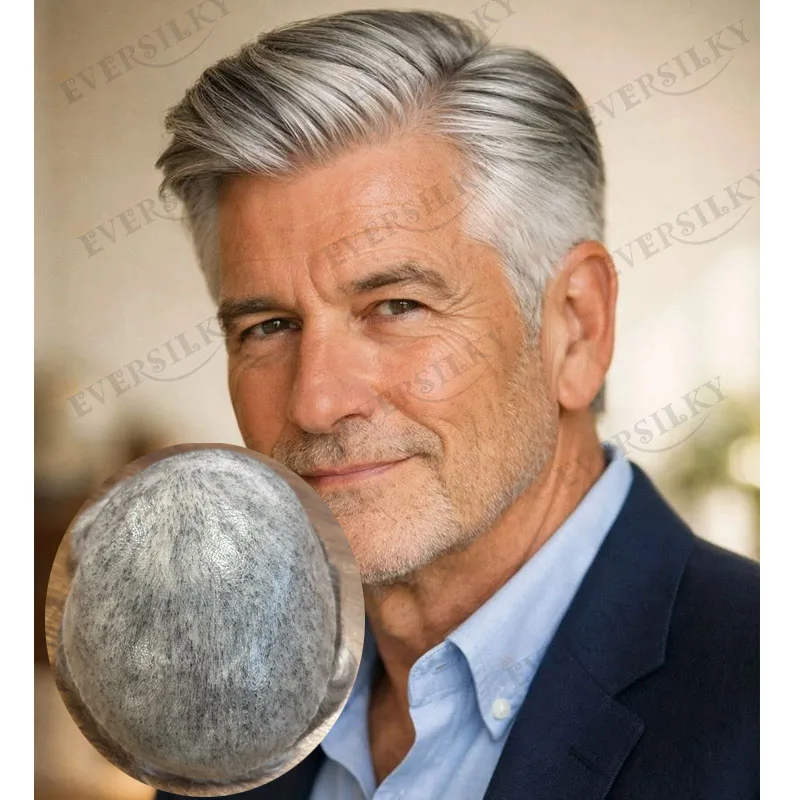 

Натуральный парик-система для мужчин с имитацией линии роста волос, цвета 1B80, 1B65, 1B40, серый, для пожилых мужчин, из натуральных человеческих волос, прочный, на основе из инъекционной кожи, коричневый, тупе