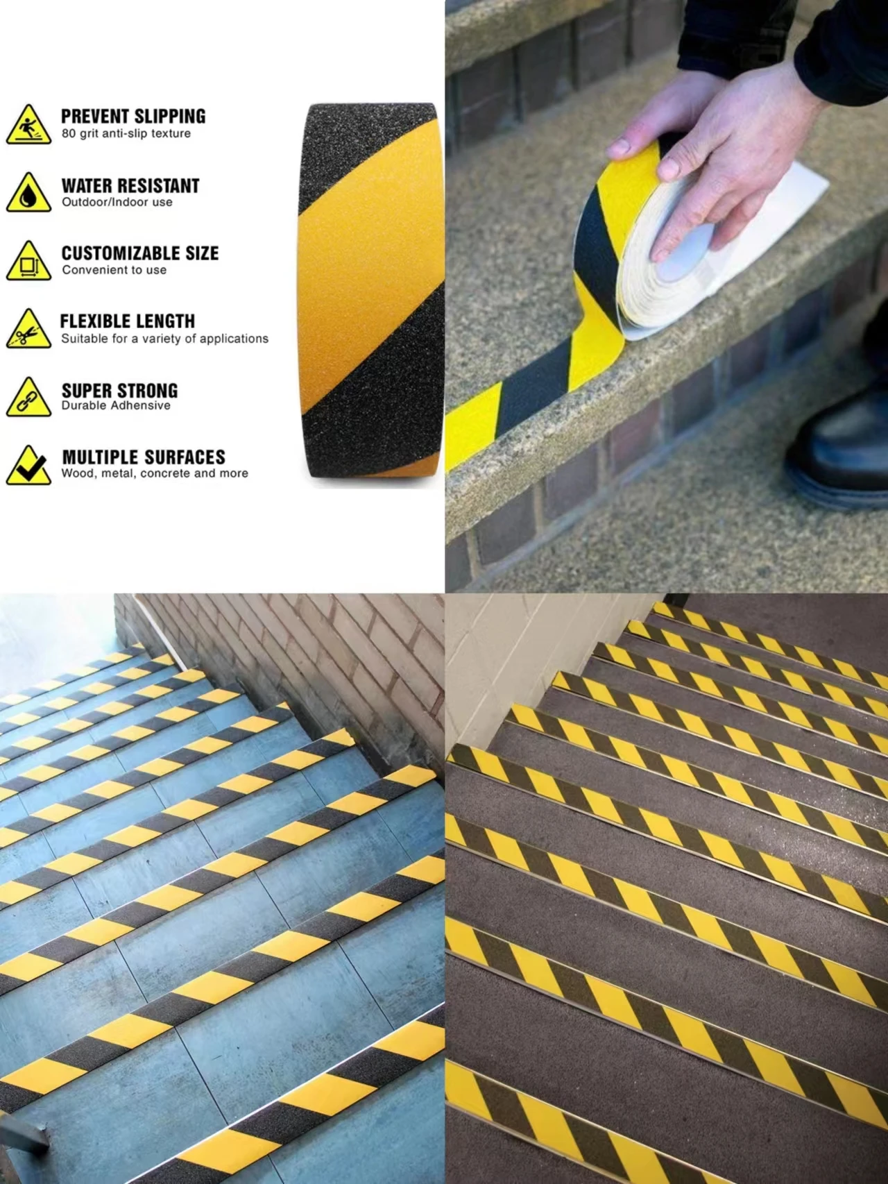 2inch *16FT Anti Slip Traction Tape Yellow-Black Twill Non-Skid Safety Strips Outdoor Waterproof Adhesive Grip Sticker For Stair