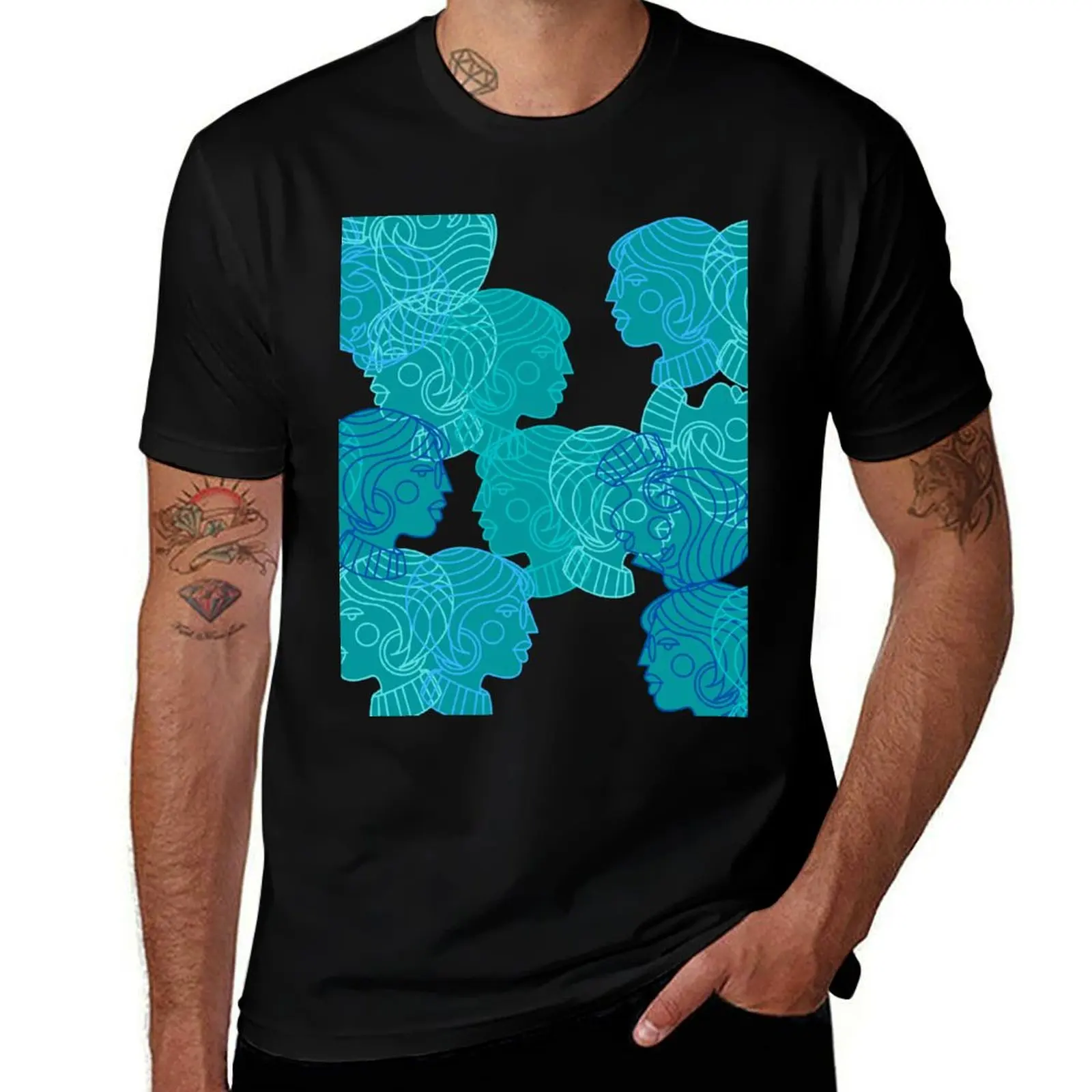 Kindness Girl Power Minimalist Art Pattern- Teal Blue- Cool T-Shirt Large Size Basic Casual T-Shirt