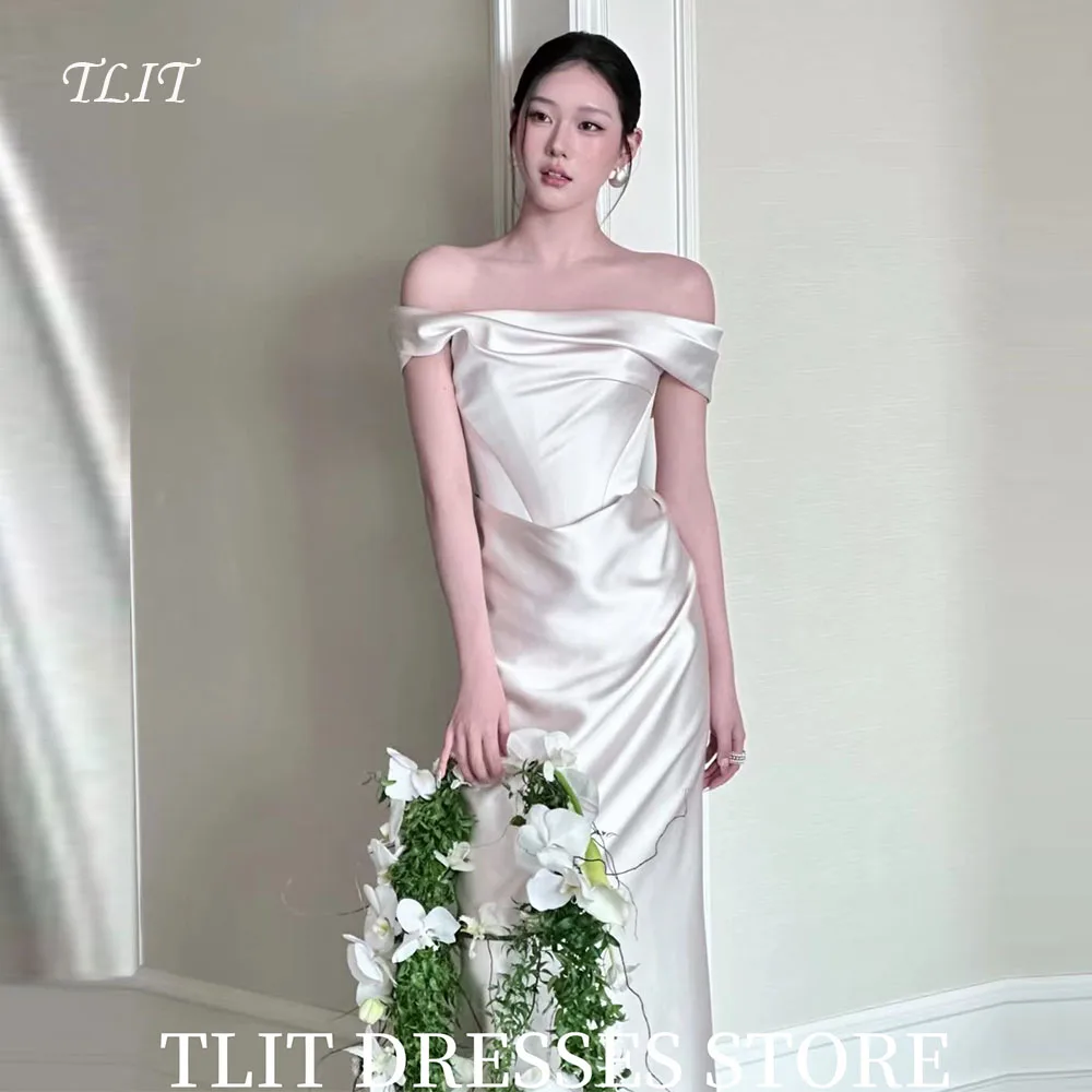 

TLIT Elegant Ivory Mermaid Wedding Dress Off The Shoulder Bridal Gowns Korea Bridal Dress Photos Shoot Customized Draped Gowns