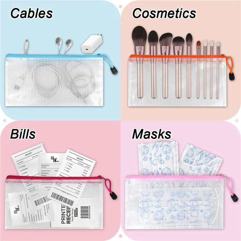 

108Pcs Mesh Document Bag,Clear Pencil Case Wallets Folders Waterproof Travel Storage Pouch 12 Colours