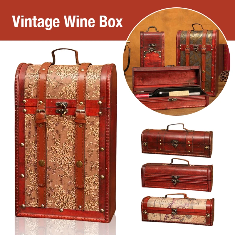 

High-grade Vintage Wooden Wine Storage Box Portable Red Wine Gift Packaging Case Display Festival Treasure Collection Organizer