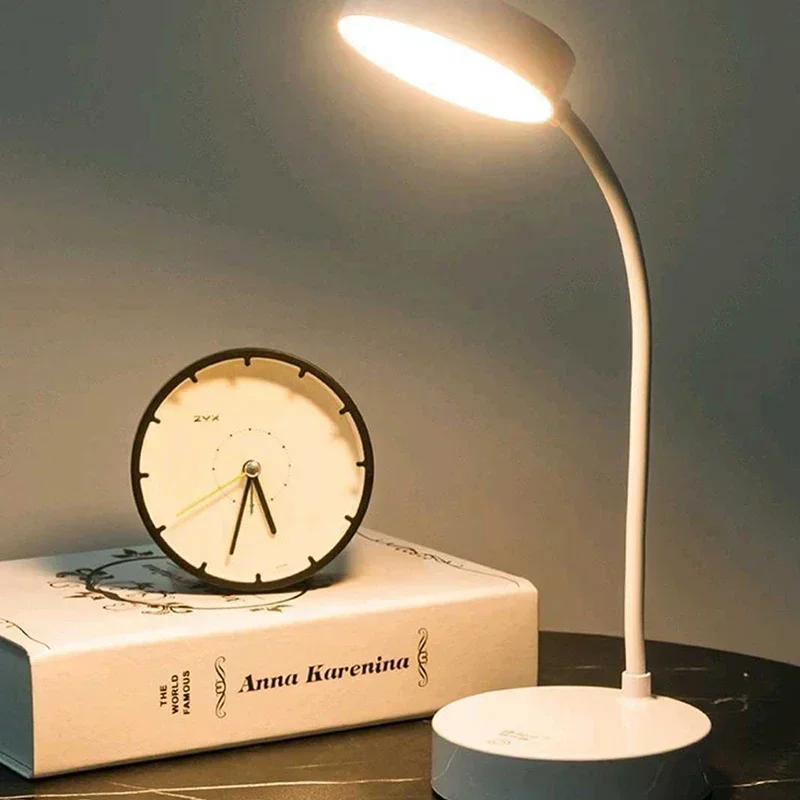 Lampada da scrivania portatile a LED Spina USB Lampada da tavolo alimentata a batteria Supporto 3 colori Dimmer continuo Protezione per gli occhi Lampada da comodino per camera da letto