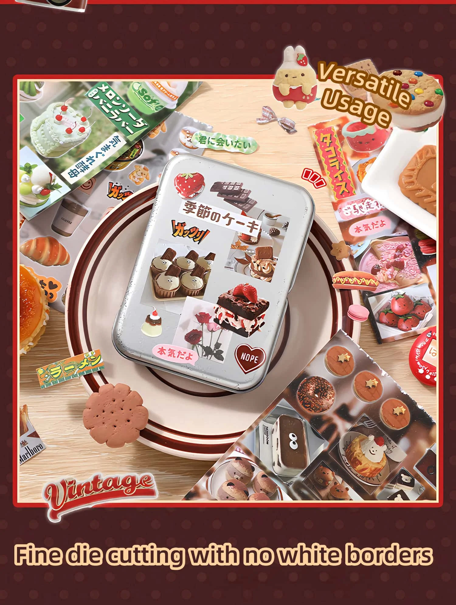 30P Die-Cut Sticker Book - Japanese Food & Dessert Vintage Showa Style - Glitter Matte Glossy Finish - 650+ Cute Elements