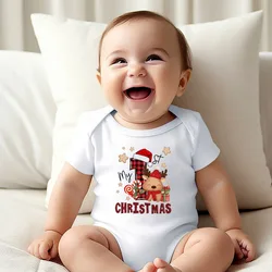 My First Christmas&deer Print Baby Romper Casual Short Sleeve Infant Bodysuit Round Neck Fashion Newborn Jumpsuit Christmas Gift