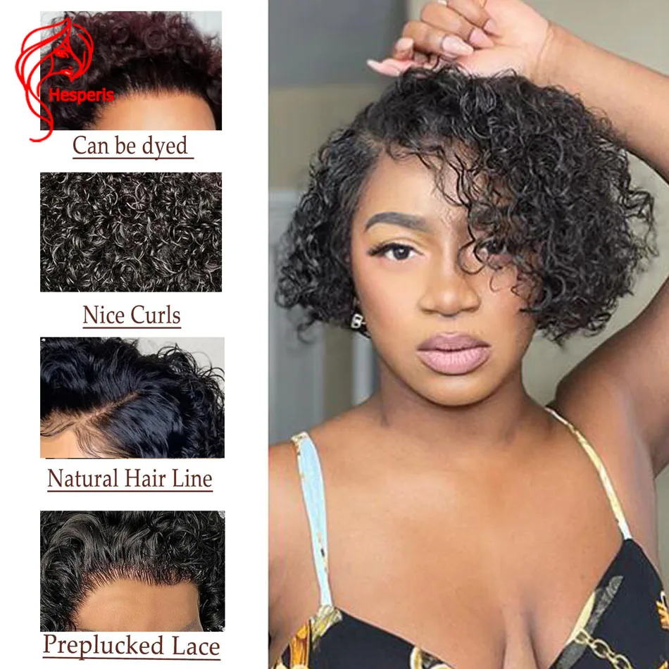 Hesperis Curly Bob Lace Front Wigs 13x6 Transparent Lace Front Human Hair Wigs Pre Plucked Curly Pixie Cut Wigs For Women