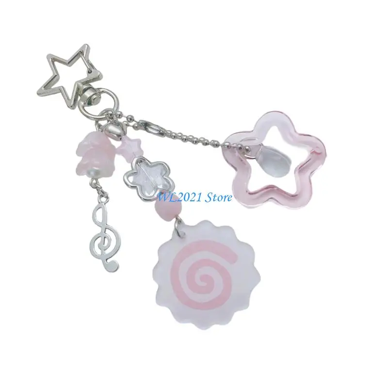 

G5GC Lovely Star Fish Cake Beaded Charm Keychain Musical Note Design Jewelry Gift For Her