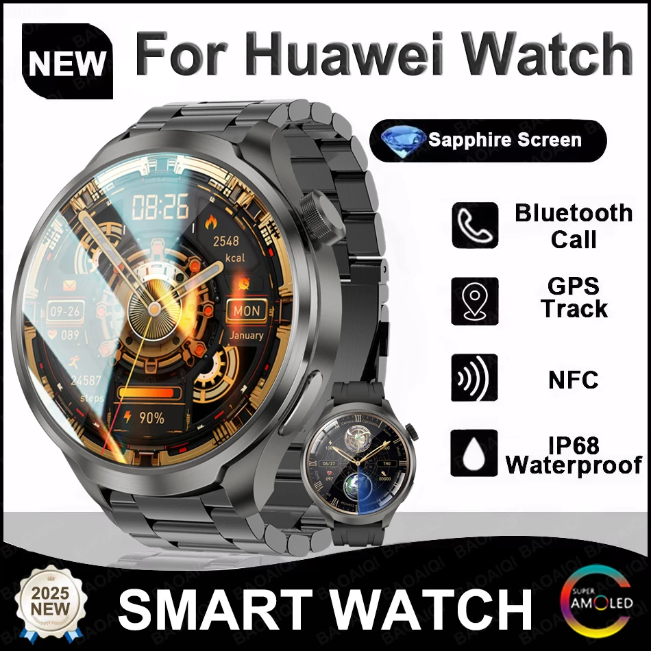 

2025 New GPS Sports NFC Fashion Smartwatch Men's 1.85 "AMOLED Screen Heart Rate Blood Pressure Health Smart Watch For Huawei IOS