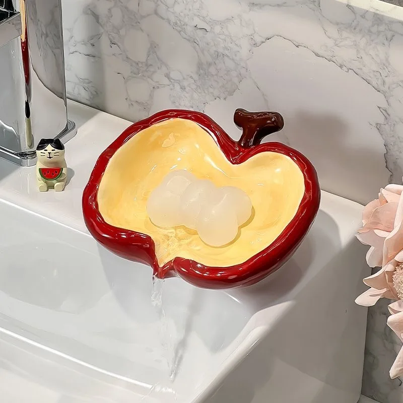 

Керамическая сливная яблочная мыльница, креативная полка для хранения мыльницы, ванная комната, ванная комната, бытовой держатель для мыльницы без воды