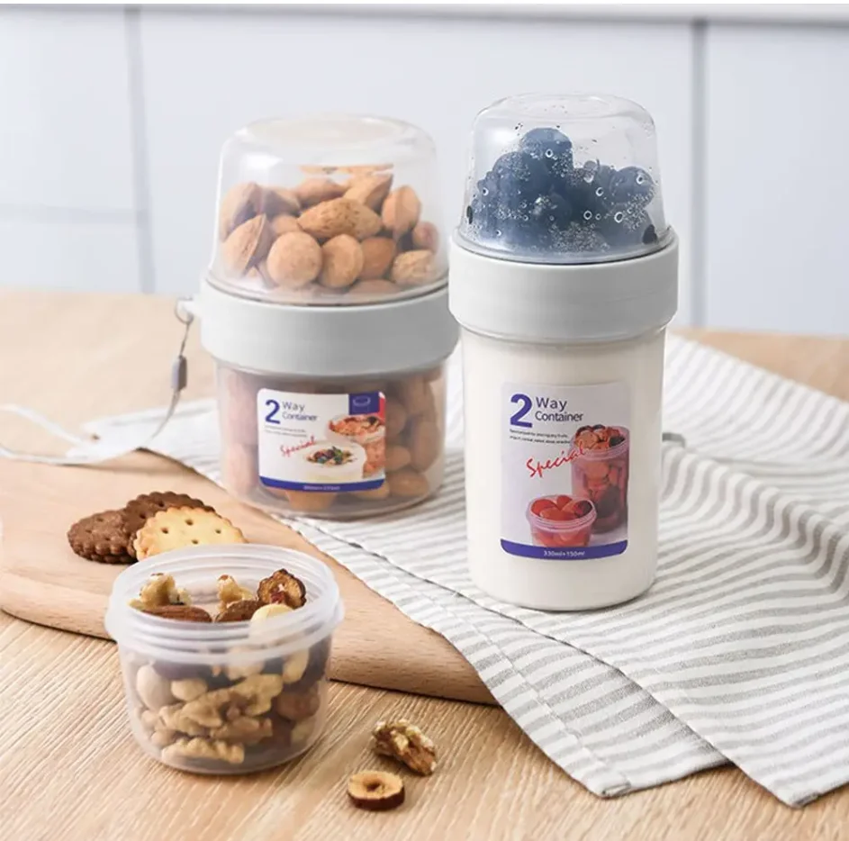 

2Layer Yogurt Salad Sealed Box Portable Lunch Bowl For Cereals Snack Sealed Jars Fruit BentoTuppers Food Nut Yogurt Bowl Cup 1PC