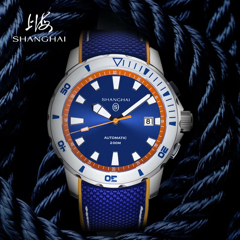 SHANGHAI Watch Men's Automatic Mechanical Wristwatch 200m Water-Resistant Dive Watches Luminous Date Display Casual Watch SH024
