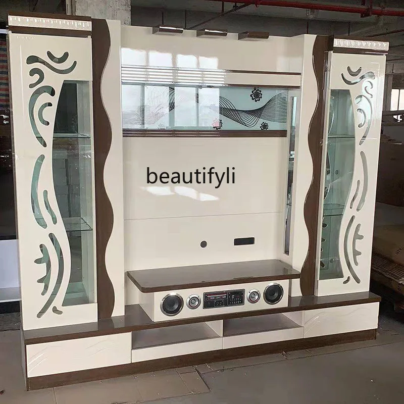 

Living room background cabinet LED chandelier Multifunctional storage floor cabinet TV cabinet