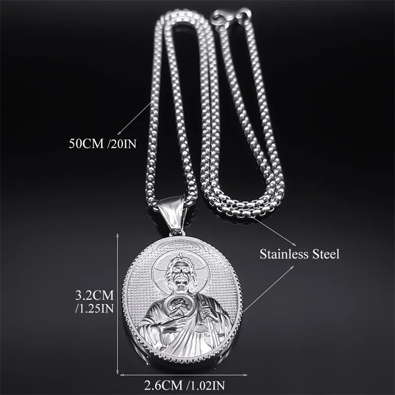SAINT JUDE Pray for Us Necklace for Women Men Stainless Steel Silver Color Christ Jesus Medal Necklace Jewelry collar ZZ399